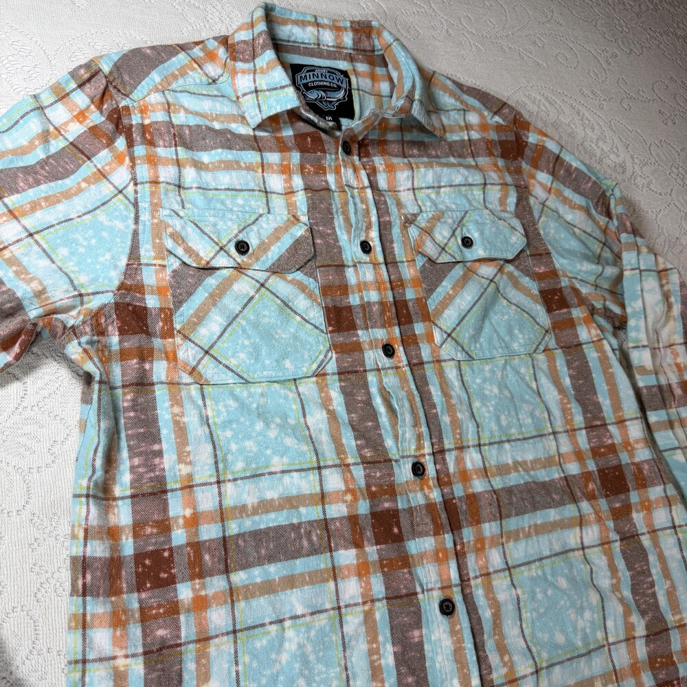 Angry Minnow Vintage Flannel Shirt Womens Medium Blue Plaid Wild Child Gypsy - Picture 4 of 13